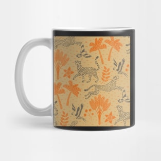 cheetahs and parrots in the jungle | orange and brown | repeat pattern Mug